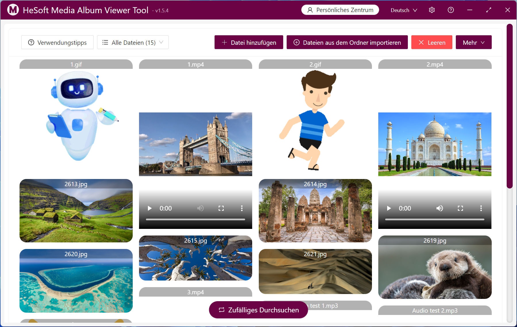 image-Geben Sie an, um Bilder, Videos und Audiodateien mit verschiedenen Erweiterungen in mehreren Ordnern zu suchen und anzuzeigen