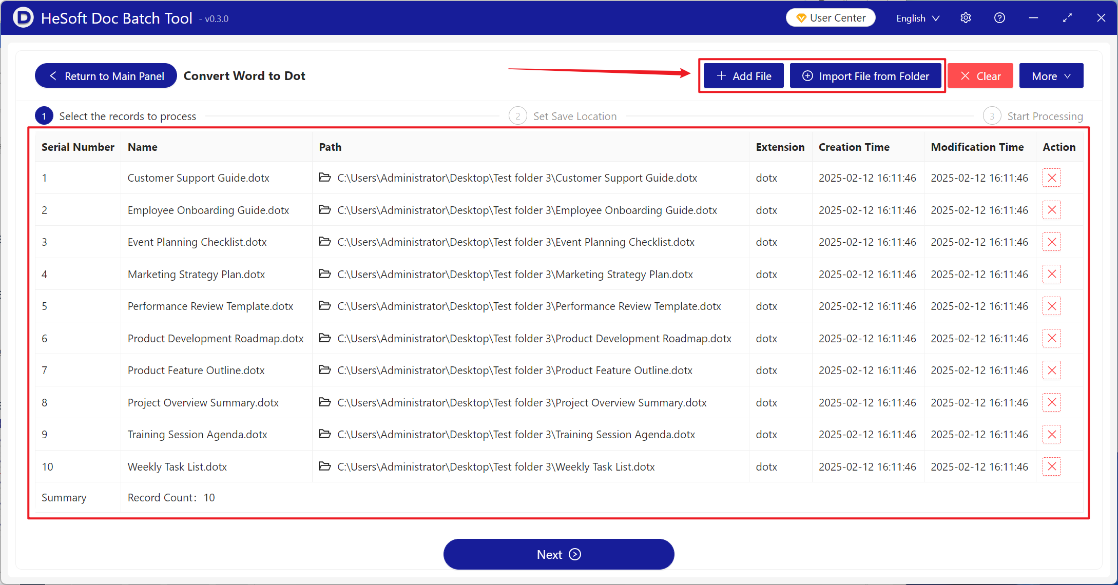 image-More than one hundred dotx format files batch converted to old version of dot format