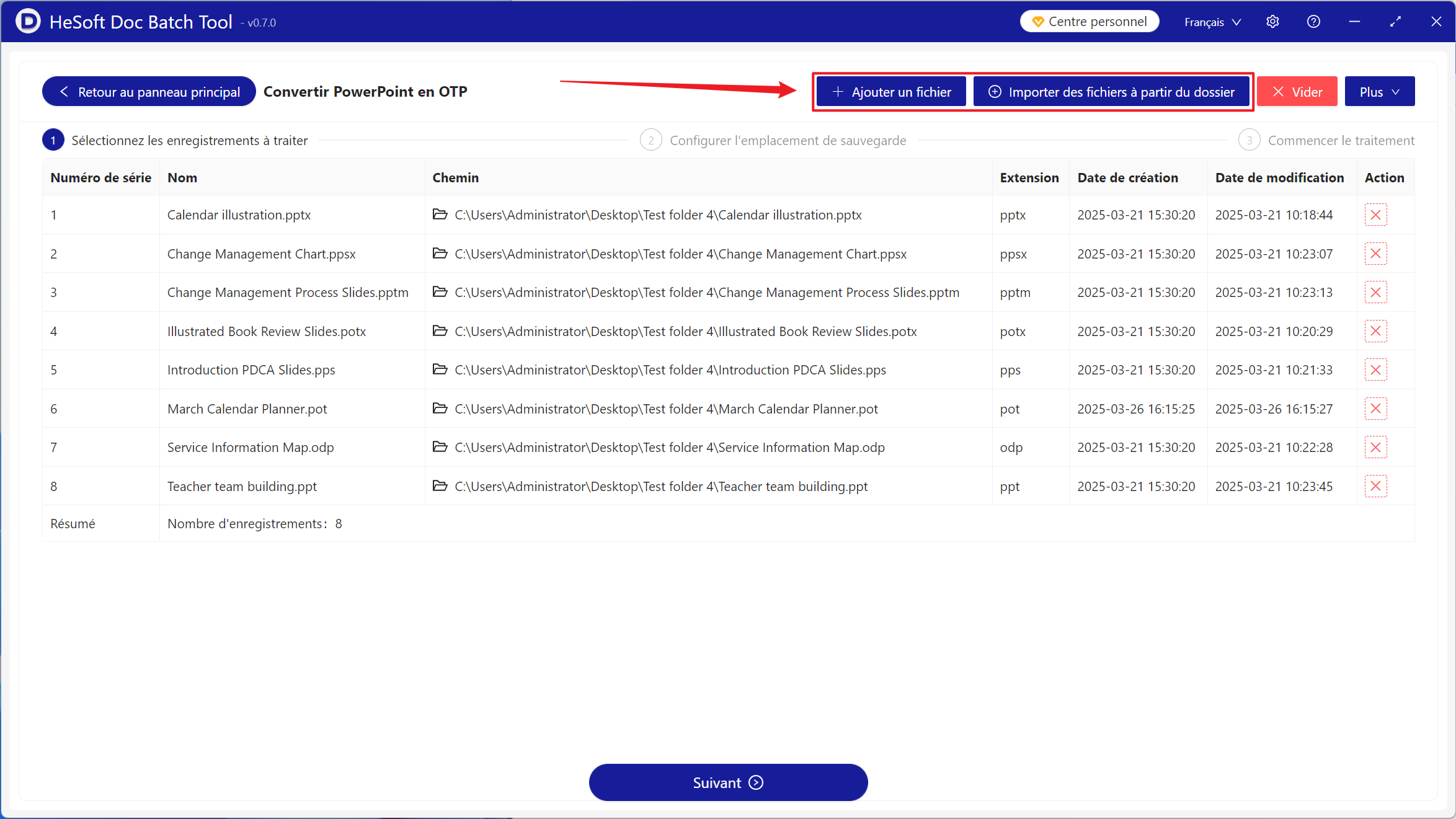 image-Conversion unique de très nombreux fichiers de diapositives PowerPoint dans le format de modèle OTP de bureau open source