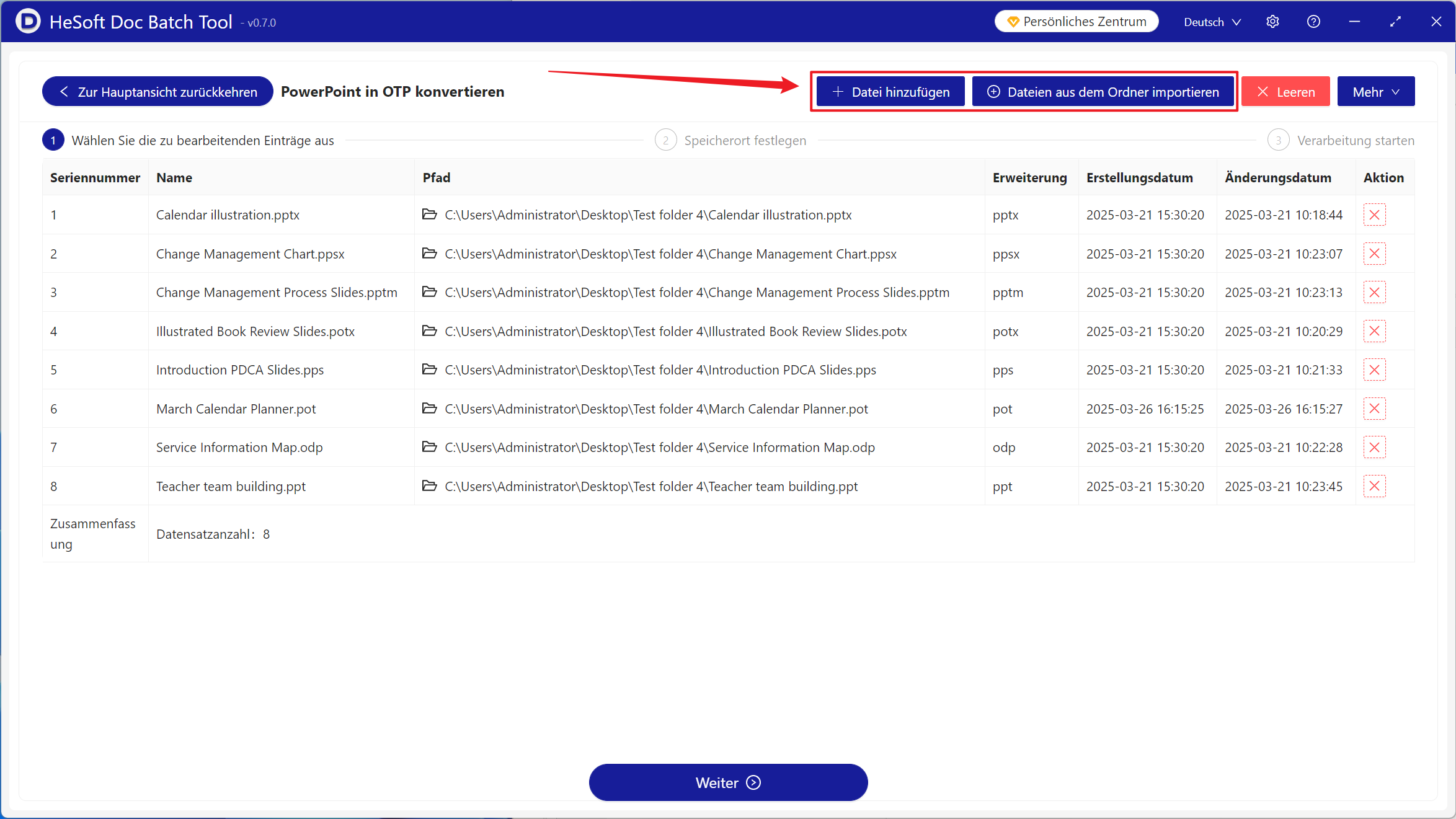 image-Viele Powerpoint-Folien dateien werden gleichzeitig in Open-Source-Office-OTP-Vorlagen format konvertiert
