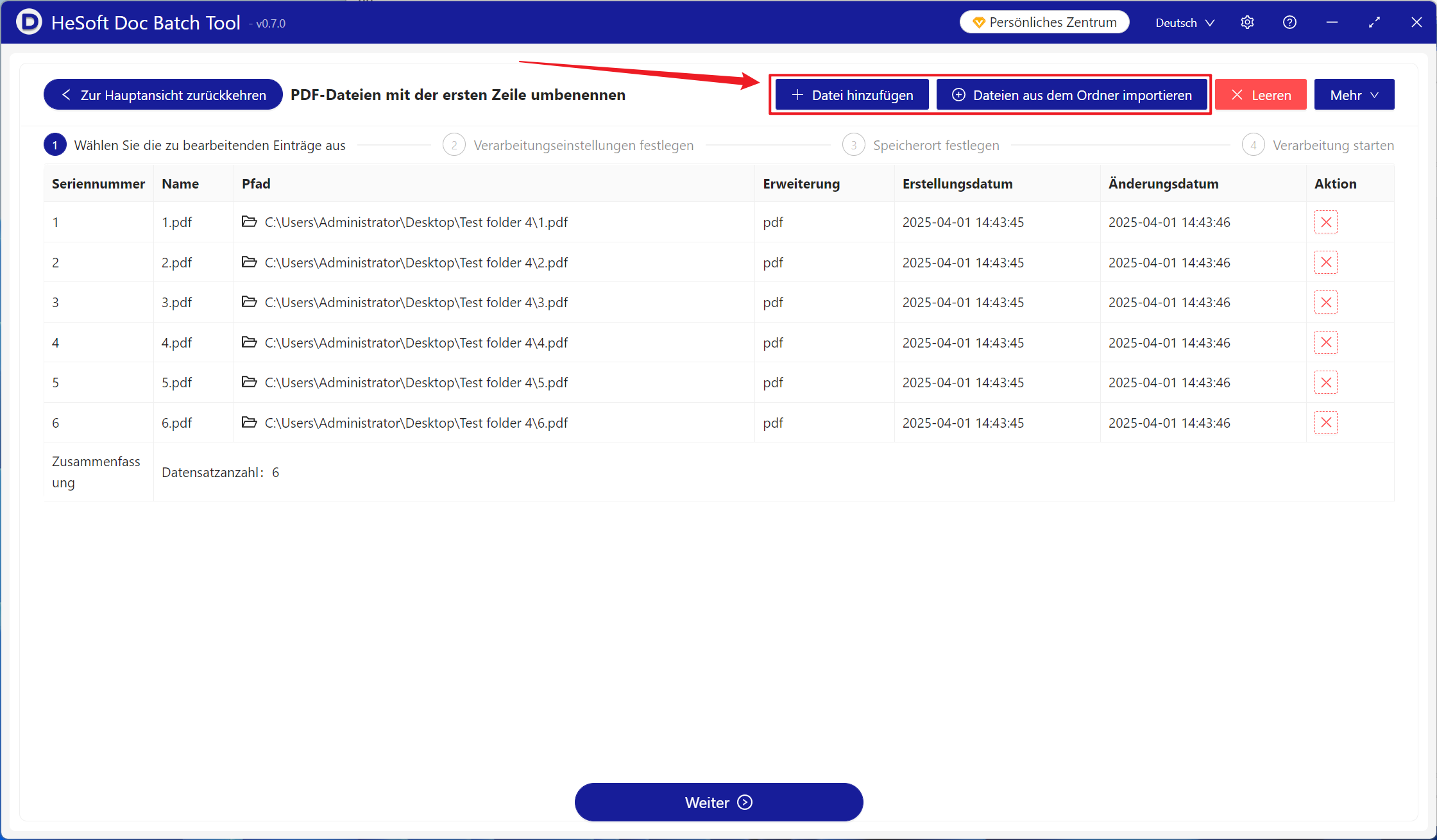 image-Hunderte von PDF-Stapeln benennen den Inhalt der ersten Zeile ihrer Dateien als Dateinamen um