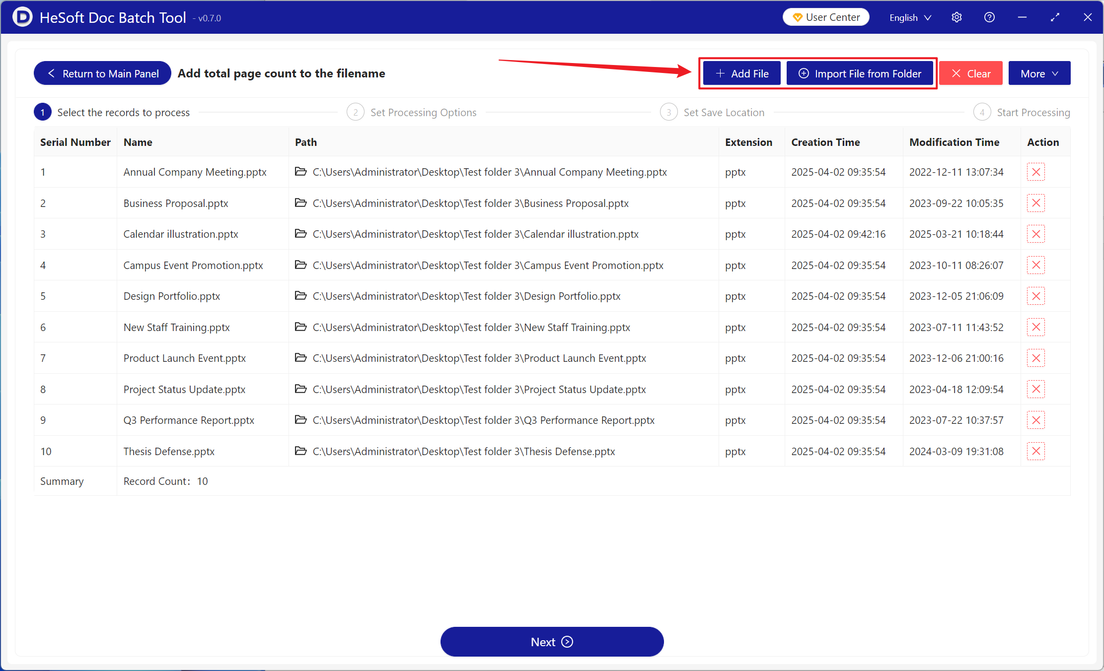 image-In a large number of PPT slide file name end batch add the total number of pages of the file