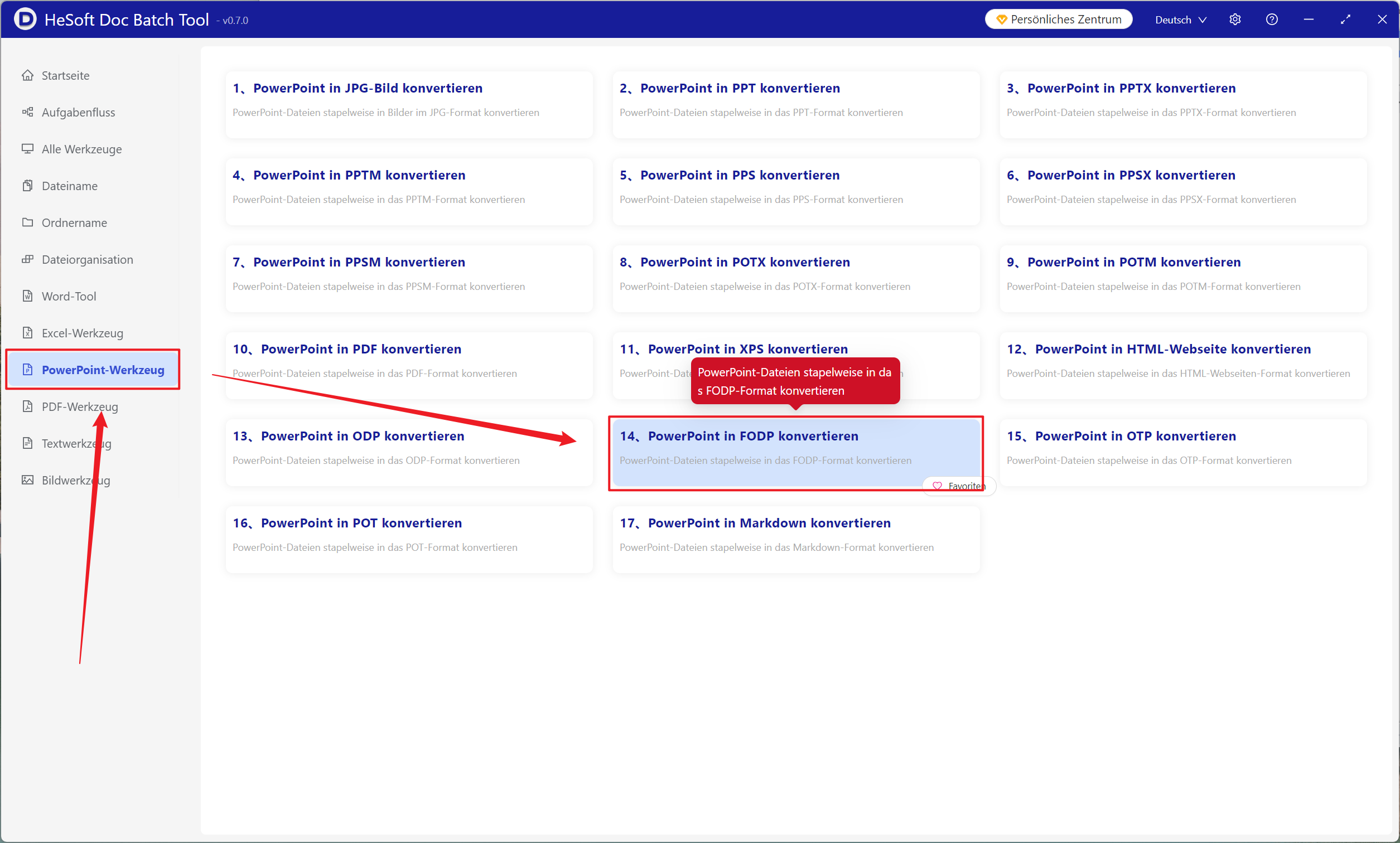 image-Mehrere PPT-, PPTX-und andere Formate von Diashow-Dateien werden stapel weise in das FODP-Nur-Text-Format konvertiert