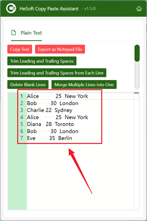 image-The clipboard copied multiple lines of text to remove duplicate lines of content