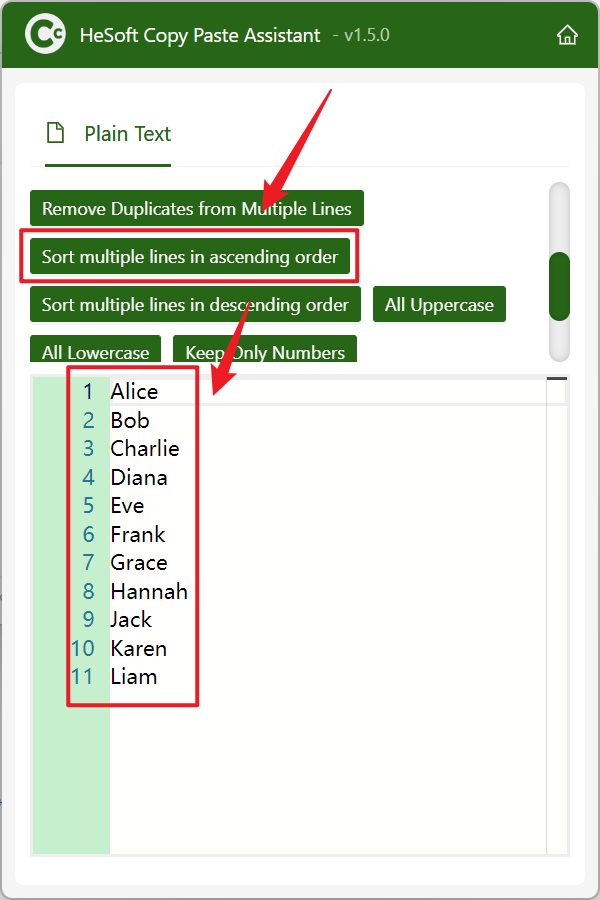 image-Clipboard copied lines of text in ascending or descending order