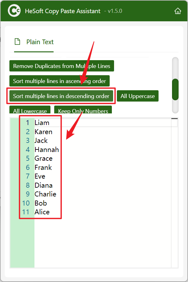 image-Clipboard copied lines of text in ascending or descending order